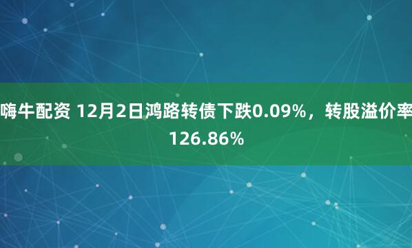 嗨牛配资 12月2日鸿路转债下跌0.09%，转股溢价率126.86%